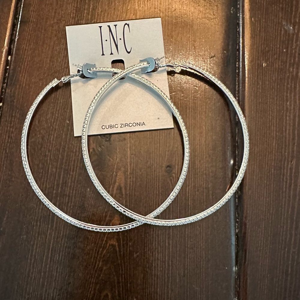INC International Concepts Silver Cubic Zirconia Hoop Earrings